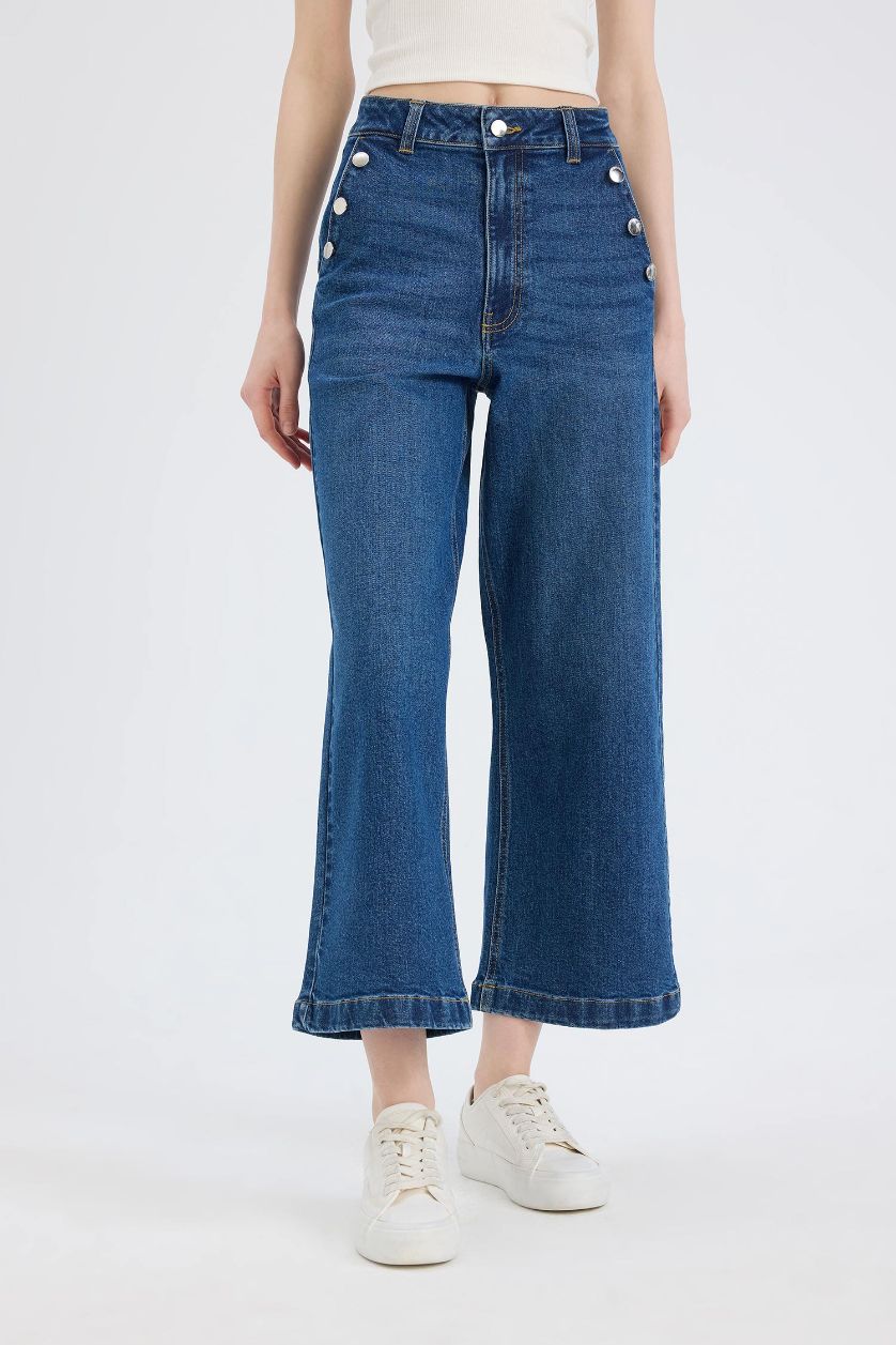 Әйелдерге Көк culotte деним Шалбар