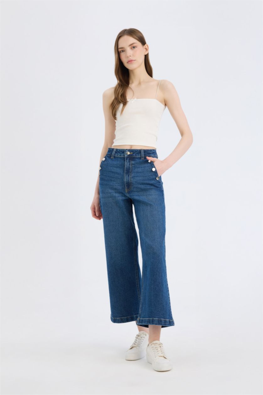 Әйелдерге Көк culotte деним Шалбар