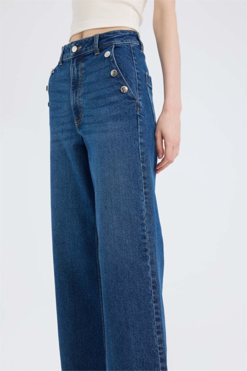 Әйелдерге Көк culotte деним Шалбар