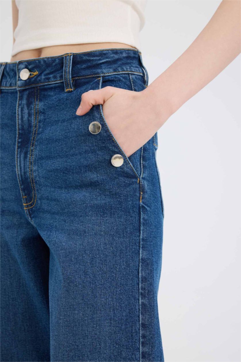 Әйелдерге Көк culotte деним Шалбар