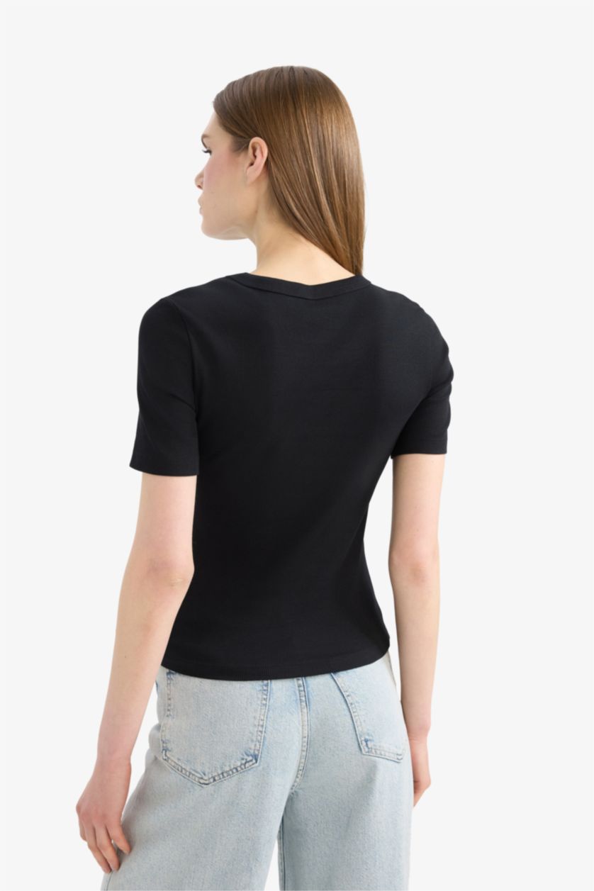 نساء أسود Slim Fit Camisole Short Sleeve T-Shirt