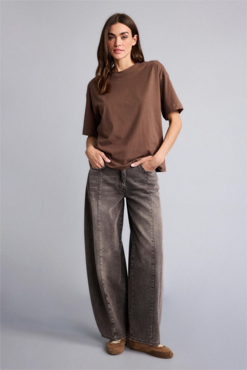 Kadın Kahve Kısa kollu Penye Kumaş Tişört