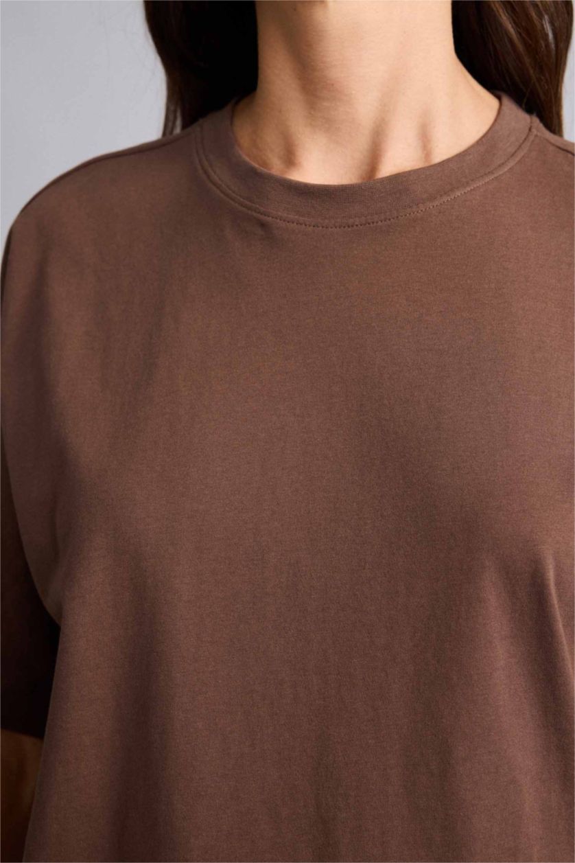 Kadın Kahve Kısa kollu Penye Kumaş Tişört