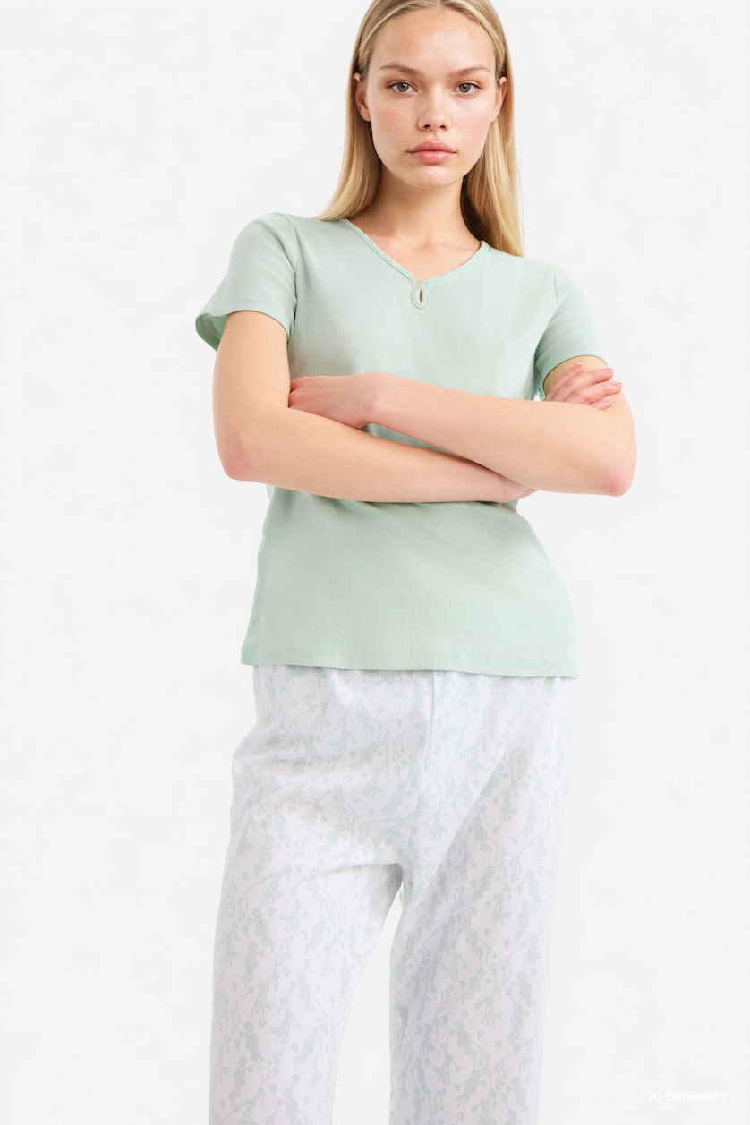 نساء نعناع Fall in Love Regular Fit Top Bottom 2 Piece Pyjamas Set