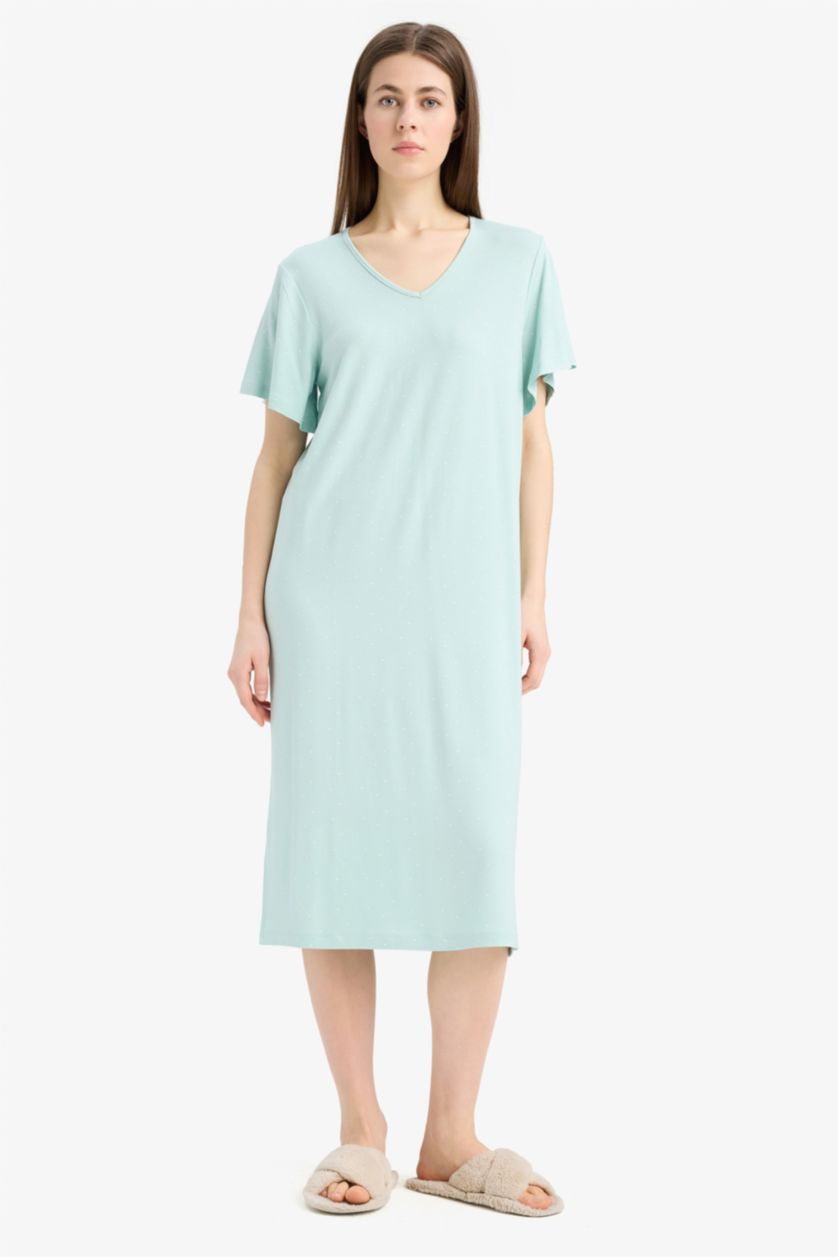 Kadın Mint V Yaka Kısa Kollu Gecelik