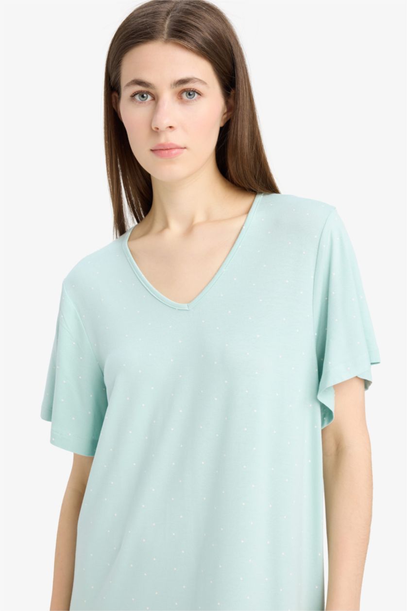 Kadın Mint V Yaka Kısa Kollu Gecelik
