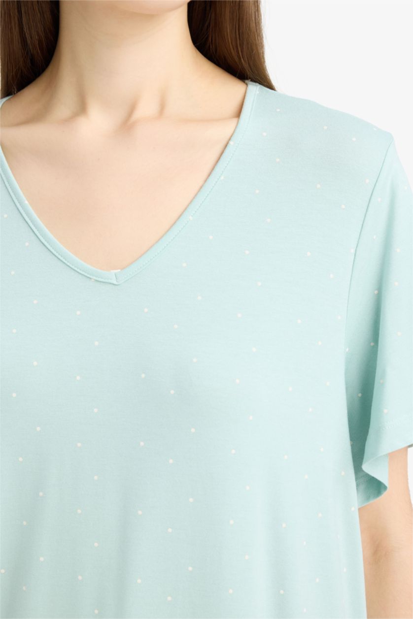 Kadın Mint V Yaka Kısa Kollu Gecelik