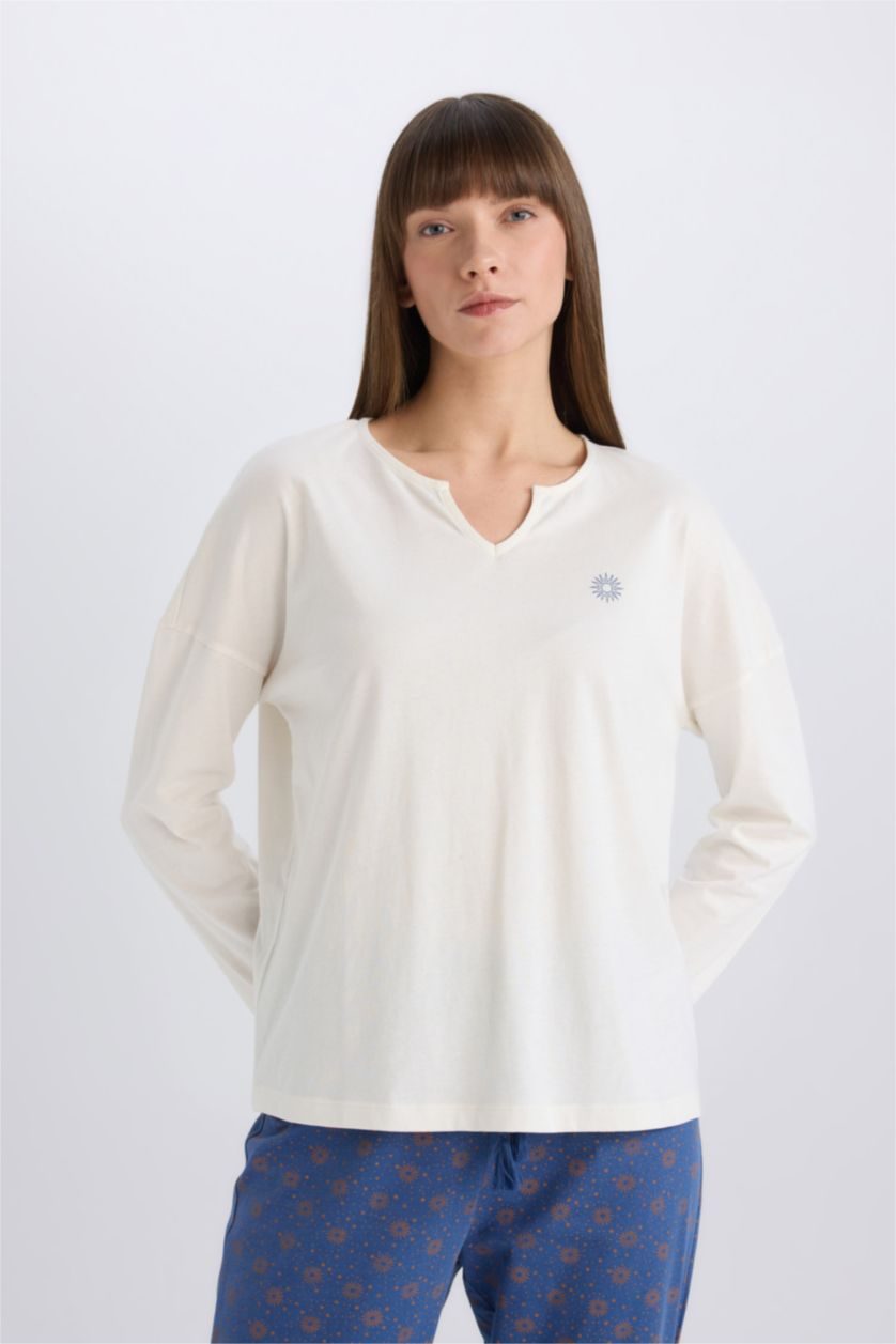 حريمي نيلي طقم محبوك قصة عادية كم طويل من Fall in Love - قطعتين