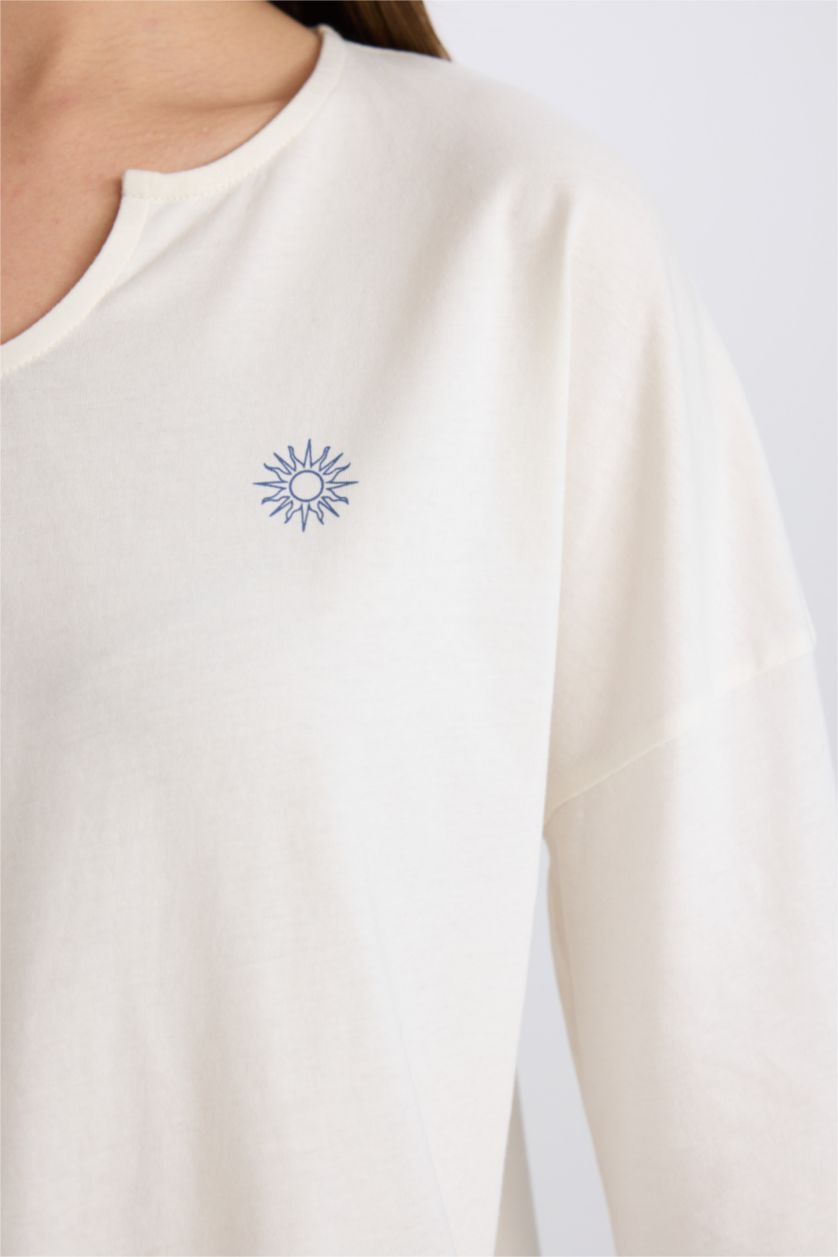 حريمي نيلي طقم محبوك قصة عادية كم طويل من Fall in Love - قطعتين