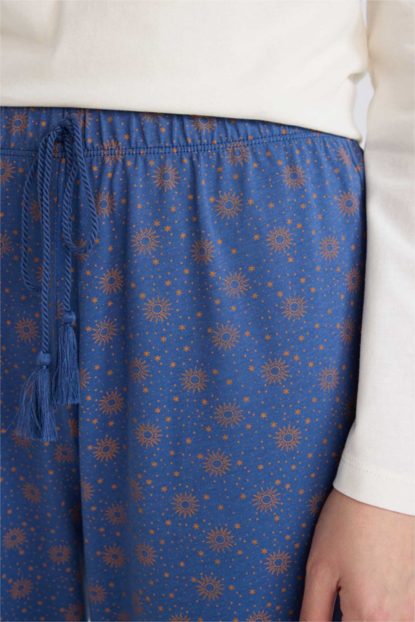 حريمي نيلي طقم محبوك قصة عادية كم طويل من Fall in Love - قطعتين