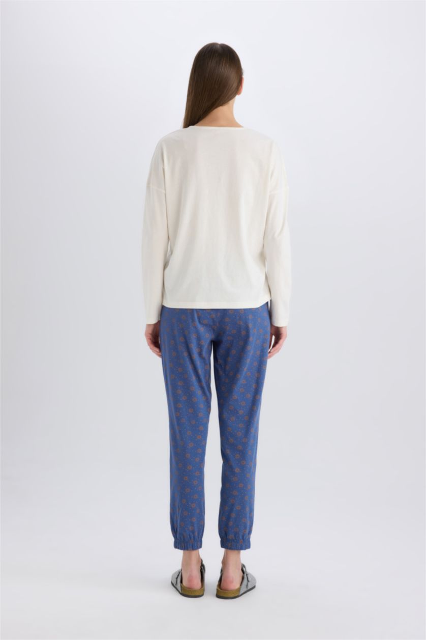 حريمي نيلي طقم محبوك قصة عادية كم طويل من Fall in Love - قطعتين