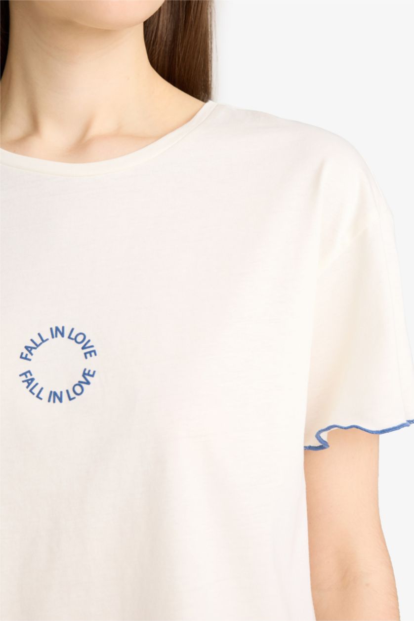 Kadın İndigo Pijama Takımı Kısa Kollu Üst Beli Lastikli Uzun Alt