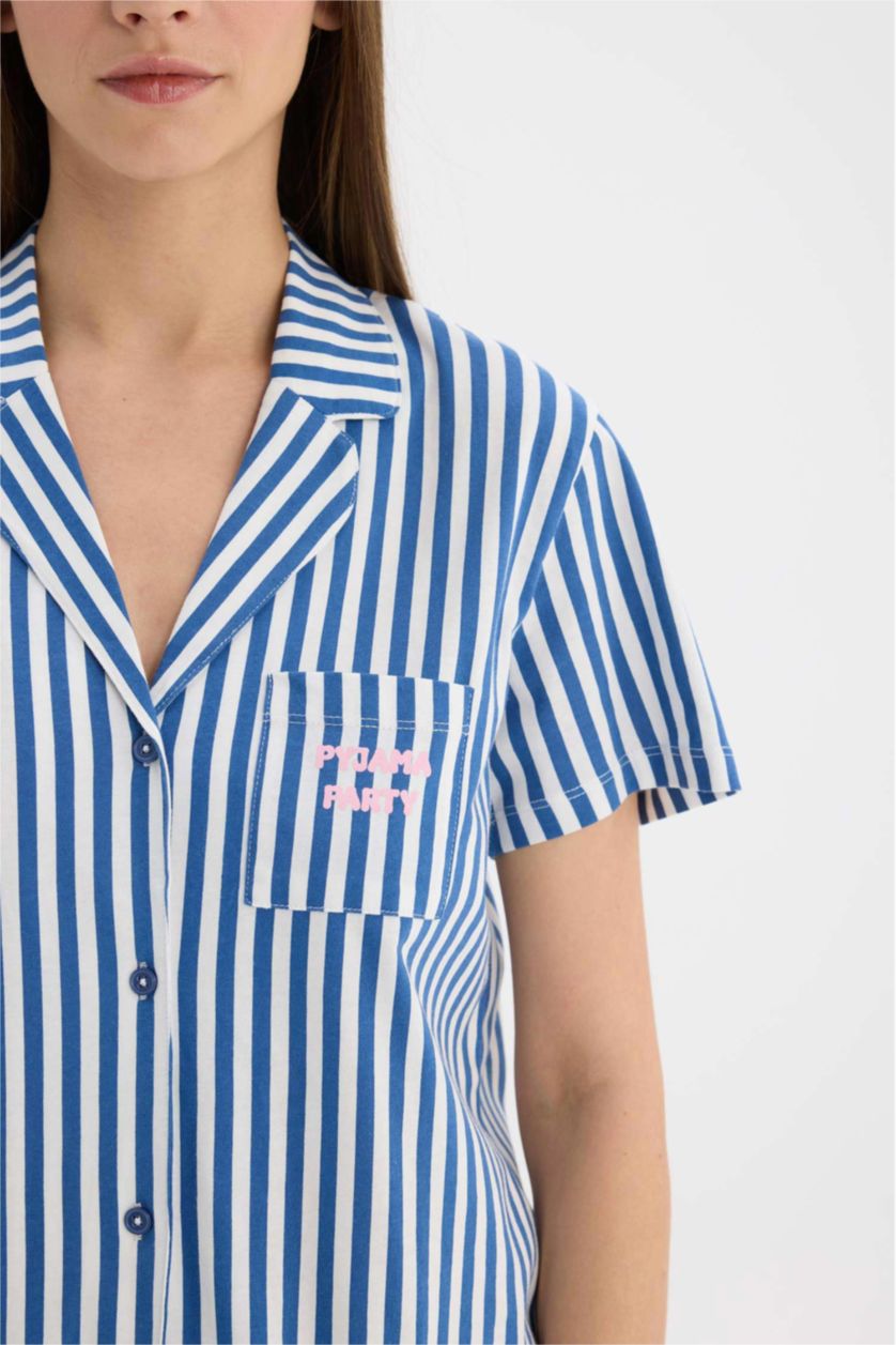 WOMAN Indigo Fall in Love Striped Top Bottoms 2 Piece Pajama Set