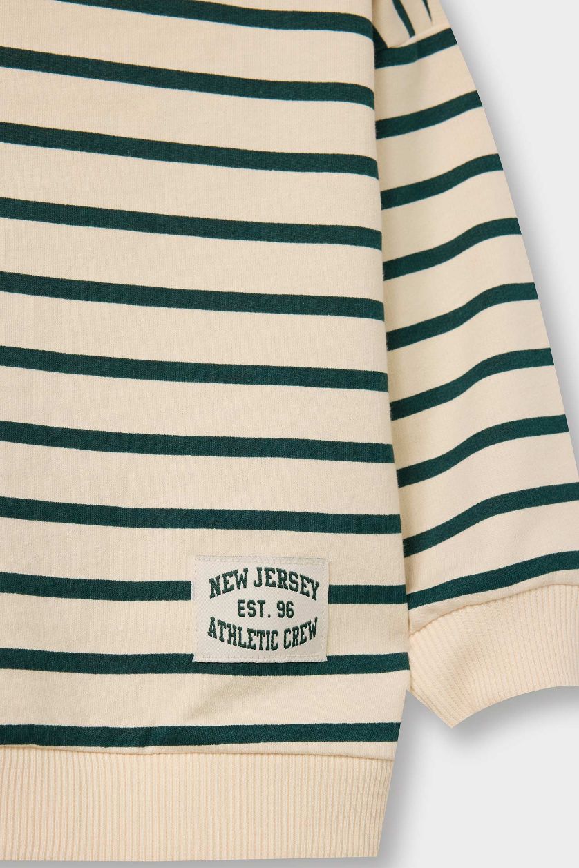 مولود ذكر اللون الرملي سويت شيرت أولاد مخطط برقبة مستديرة