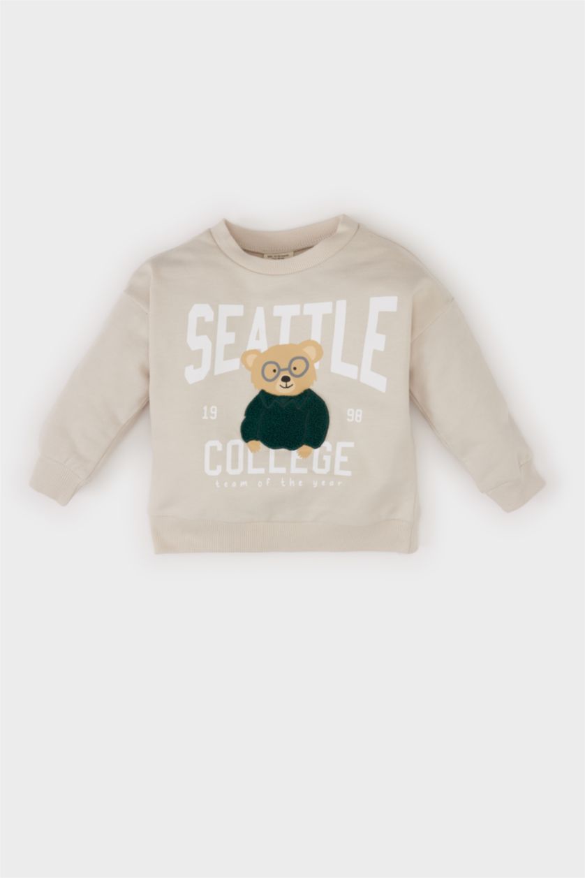 Baby Boy Beige Boy Baby Crew Neck Printed Sweatshirt