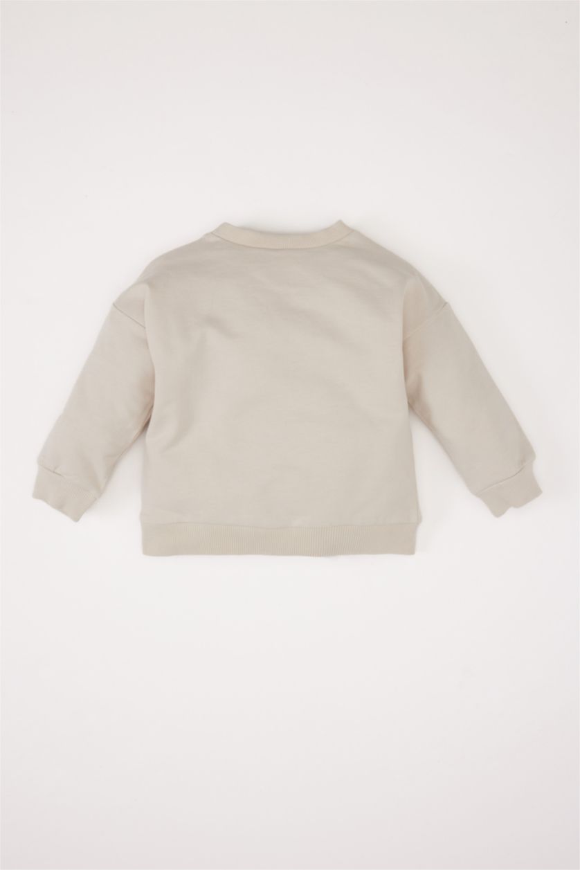 Baby Boy Beige Boy Baby Crew Neck Printed Sweatshirt
