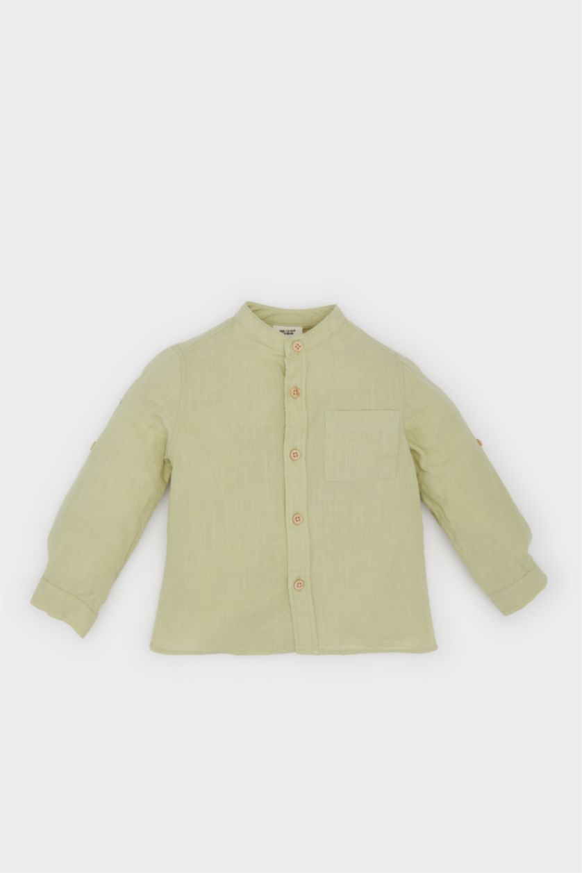 Baby Boy Mint Baby Boy Shirt Collar Flam Poplin Long Sleeve Shirt