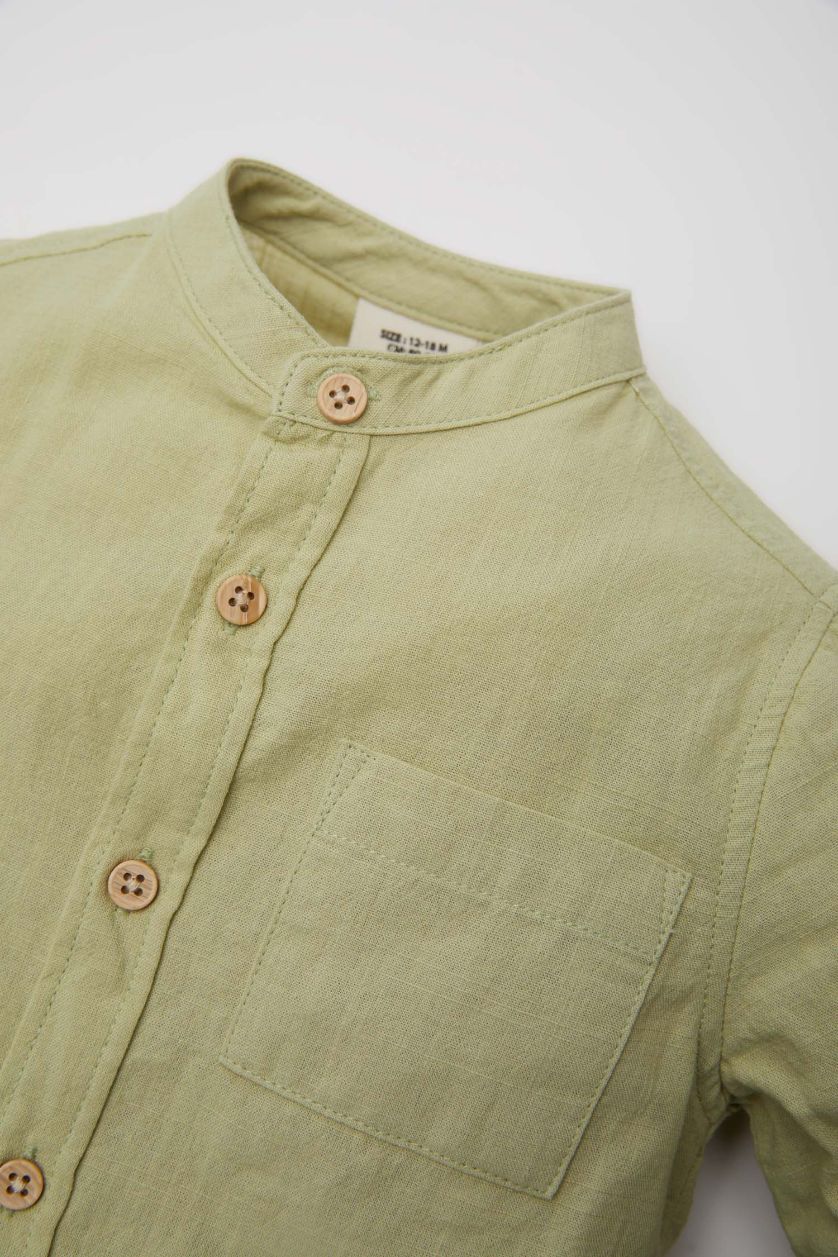 Baby Boy Mint Baby Boy Shirt Collar Flam Poplin Long Sleeve Shirt