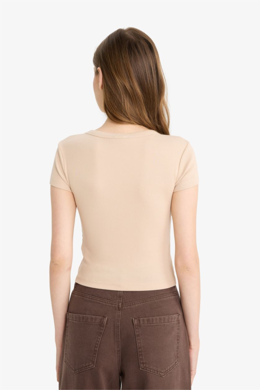 Женщины Бежевый Футболка с короткими рукавами в рубчик Coool