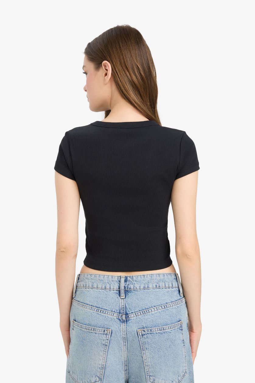 نساء أسود تيشيرت نص ردن مضلع مخصر