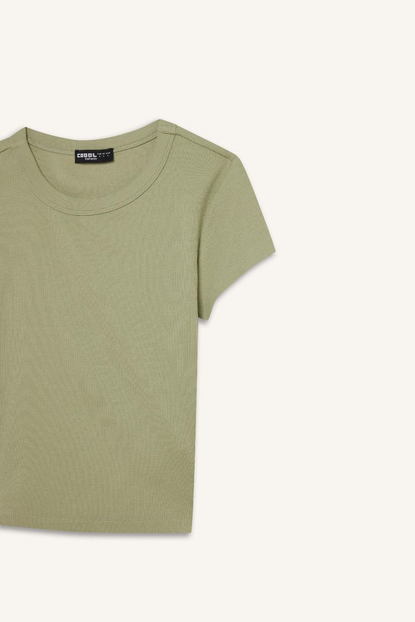 نساء أخضر فاتح تيشيرت نص ردن سادة مضلع مخصر