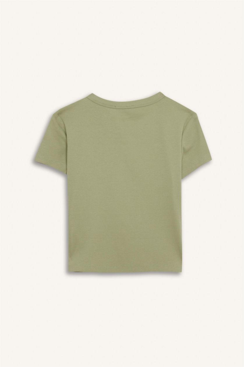 نساء أخضر فاتح تيشيرت نص ردن سادة مضلع مخصر