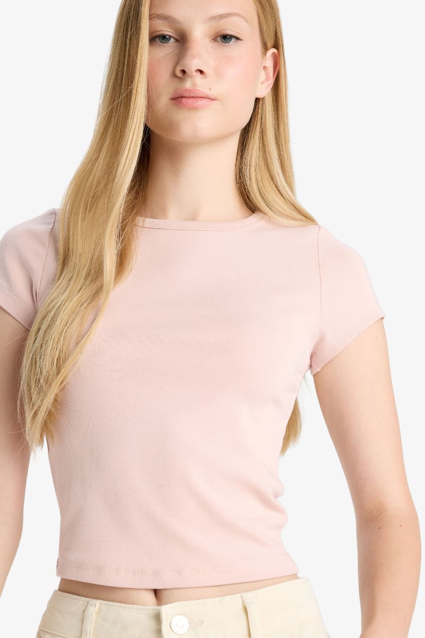 نساء وردي تيشيرت نص ردن ريبانا مخصر برقبة مستديرة