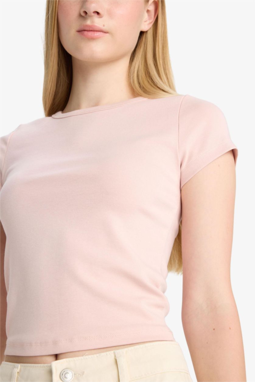 نساء وردي تيشيرت نص ردن ريبانا مخصر برقبة مستديرة