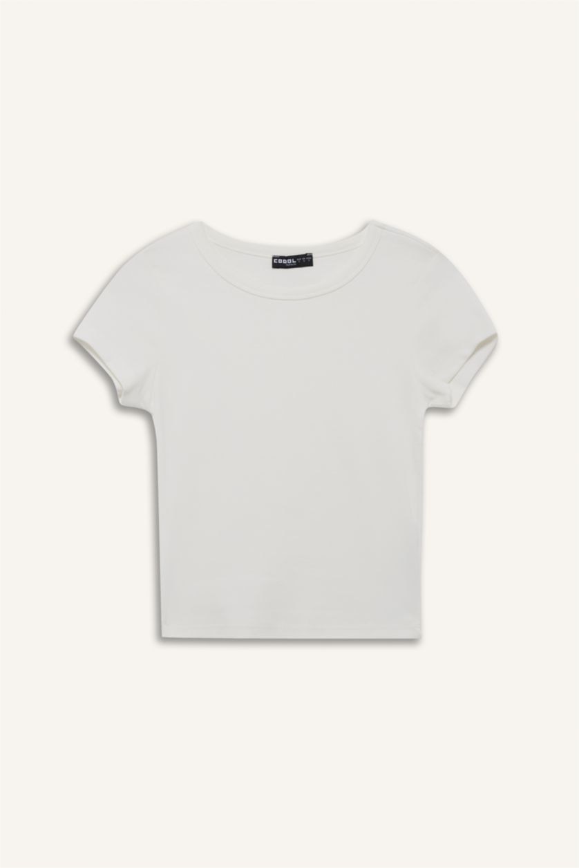 WOMAN White Fitted Ribbed Crew Neck Short Sleeve Basic T-Shirt