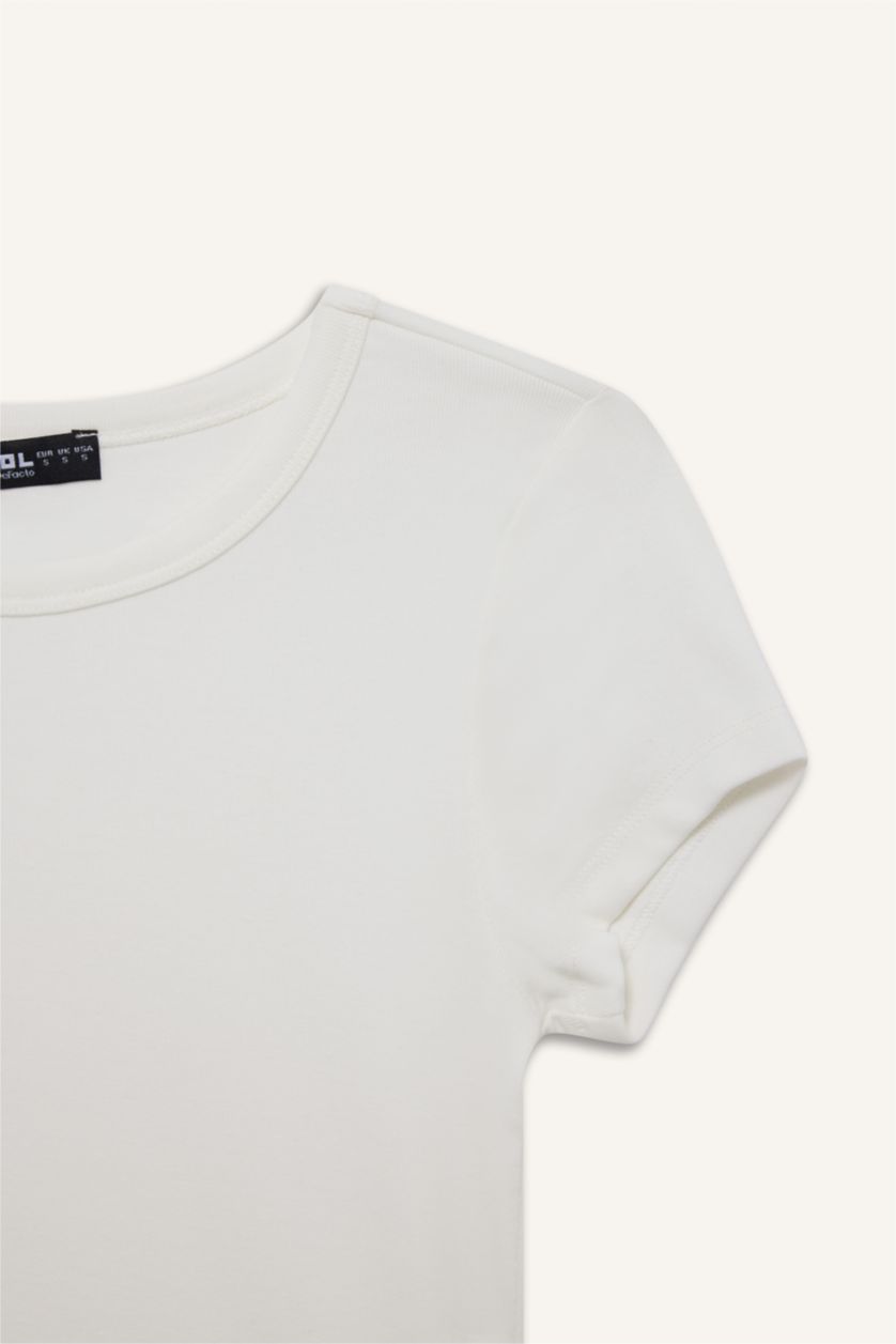 WOMAN White Fitted Ribbed Crew Neck Short Sleeve Basic T-Shirt
