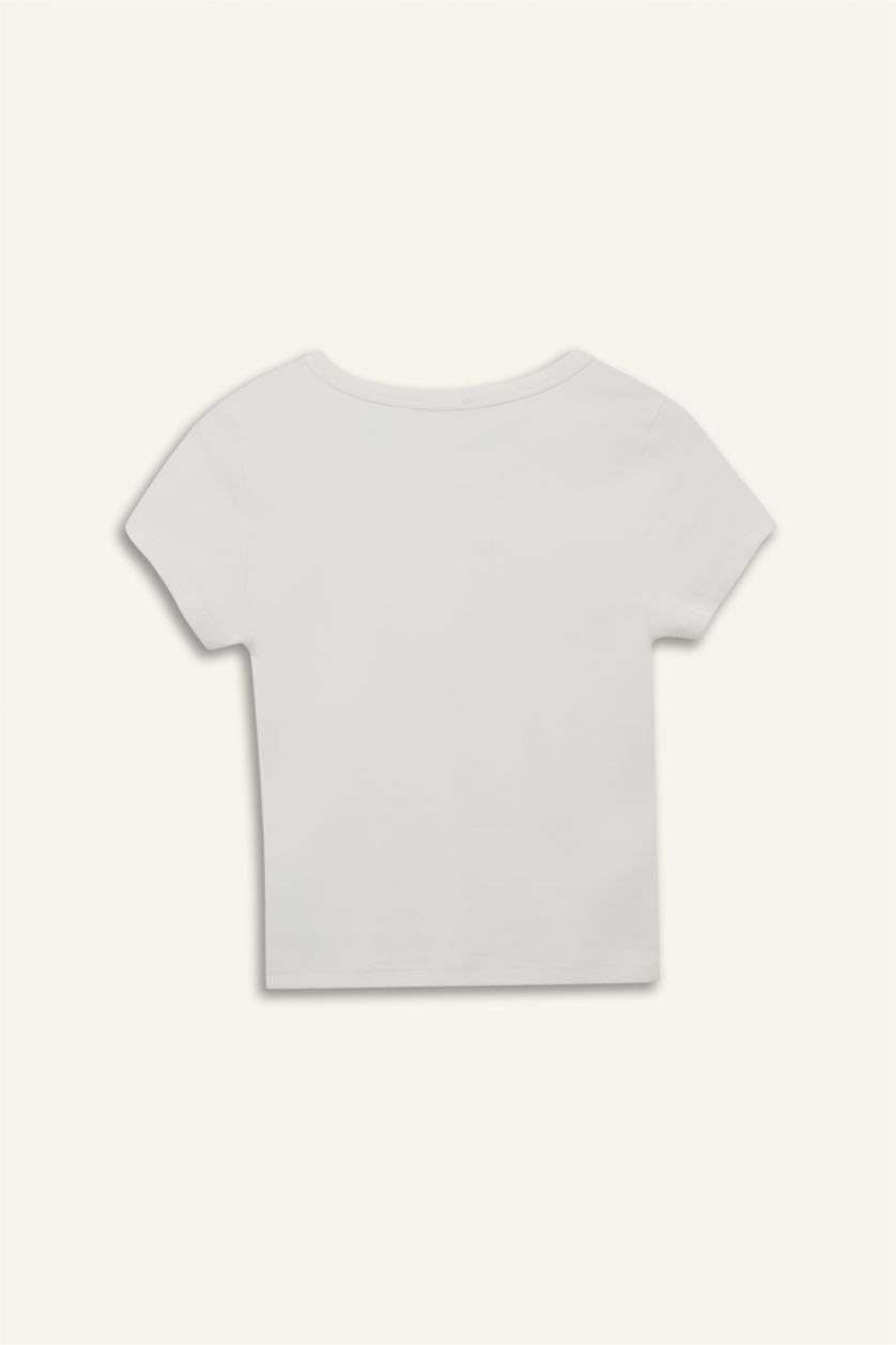 WOMAN White Fitted Ribbed Crew Neck Short Sleeve Basic T-Shirt