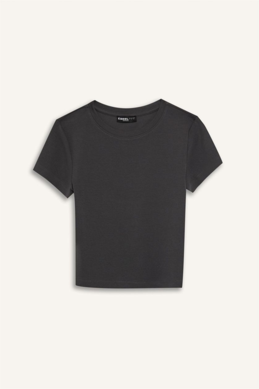 FEMME Anthracite T-shirt slim basique à col rond et manches courtes