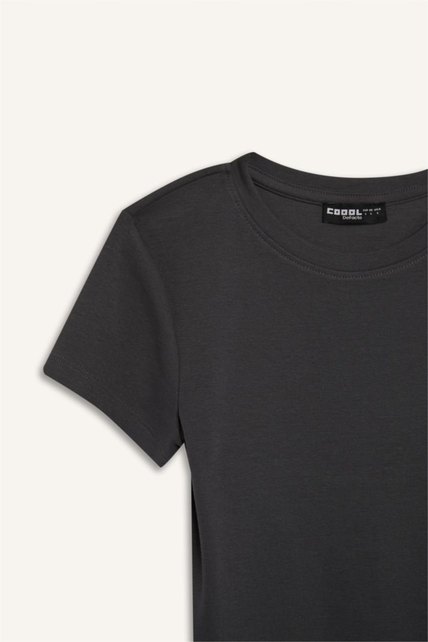 FEMME Anthracite T-shirt slim basique à col rond et manches courtes