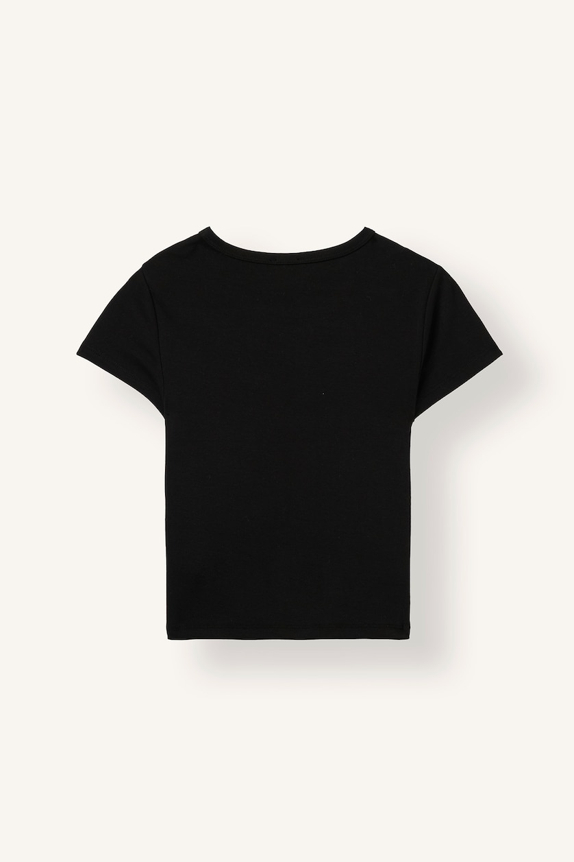 Kadın Siyah Fitted Bisiklet Yaka Ribana Basic Tişört