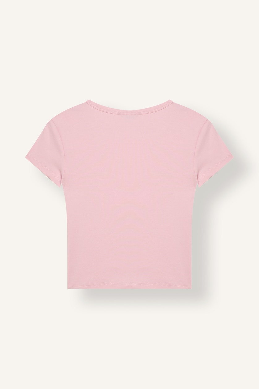 Woman Light Pink Slim Fit Ribana Short Sleeve T-Shirt
