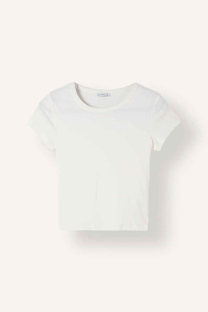 WOMAN White Fitted Fit White Basic Ribbed Crew Neck Short Sleeve T-Shirt