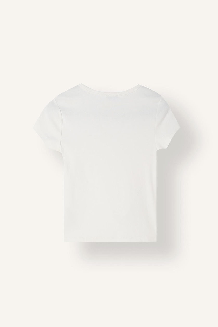 WOMAN White Fitted Fit White Basic Ribbed Crew Neck Short Sleeve T-Shirt