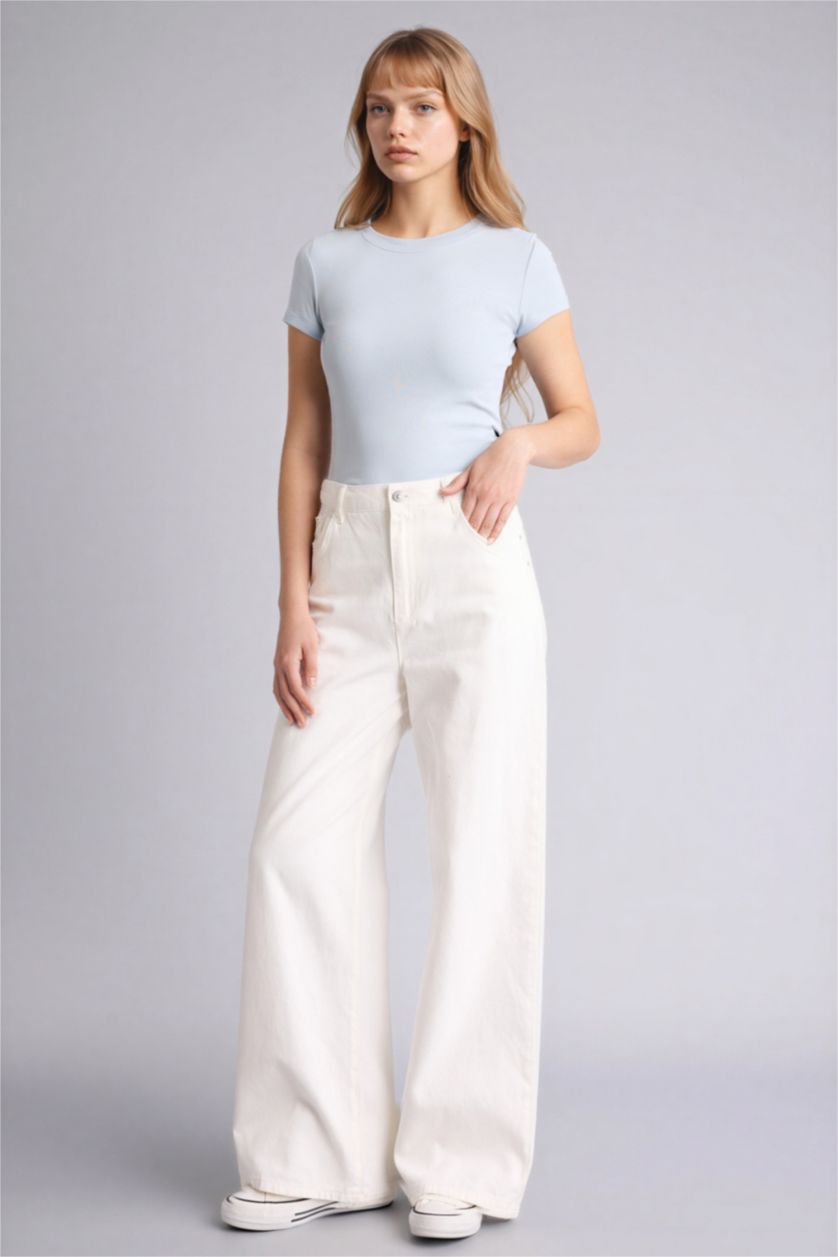 Женщины Светло-синий Slim Fit Ribana Short Sleeve T-Shirt