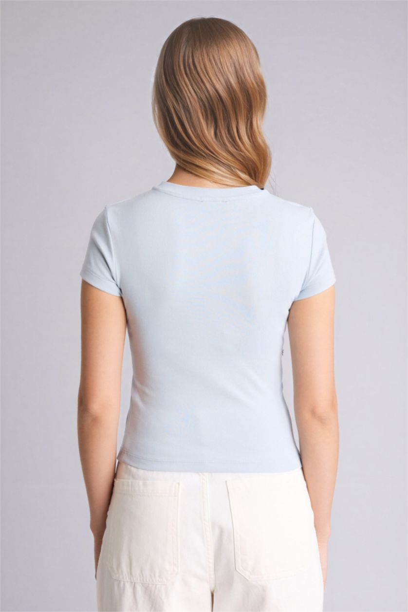 Женщины Светло-синий Slim Fit Ribana Short Sleeve T-Shirt