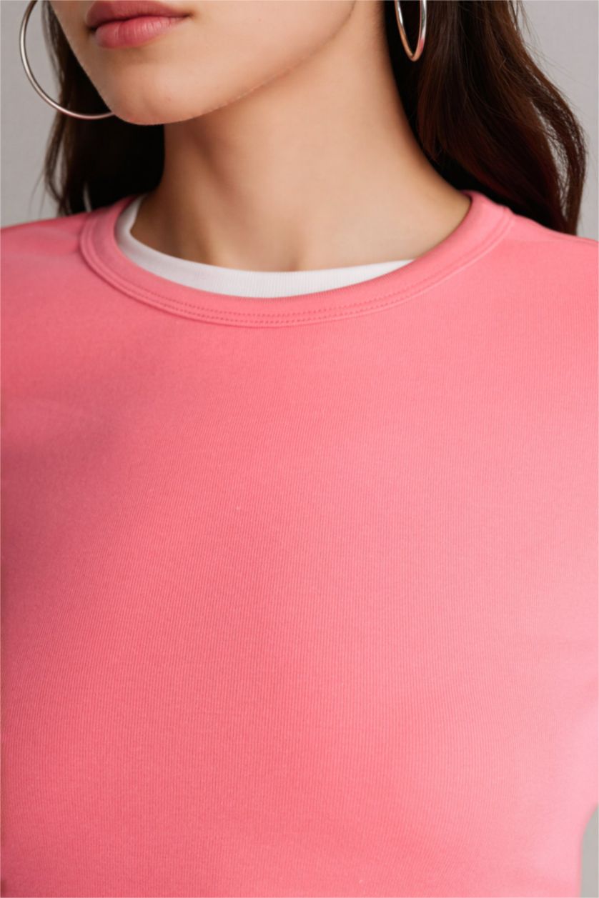 Kadın Pembe Kısa kollu Ribana Tişört