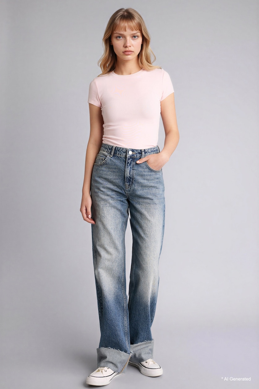 Women Light Pink Fitted Crew Neck Ribbed Short Sleeve T-Shirt