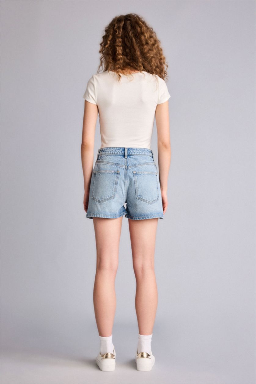 Kadın Sarı Fıtted Bisiklet Yaka Ribana Kısa Kollu Tişört