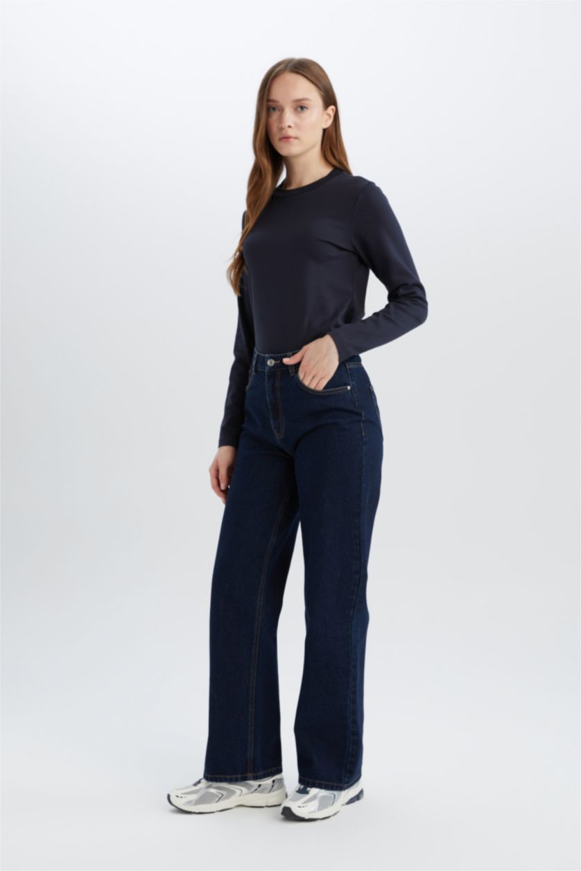 نساء كحلي قميص طويل قطن قصة عادية وردن طويل