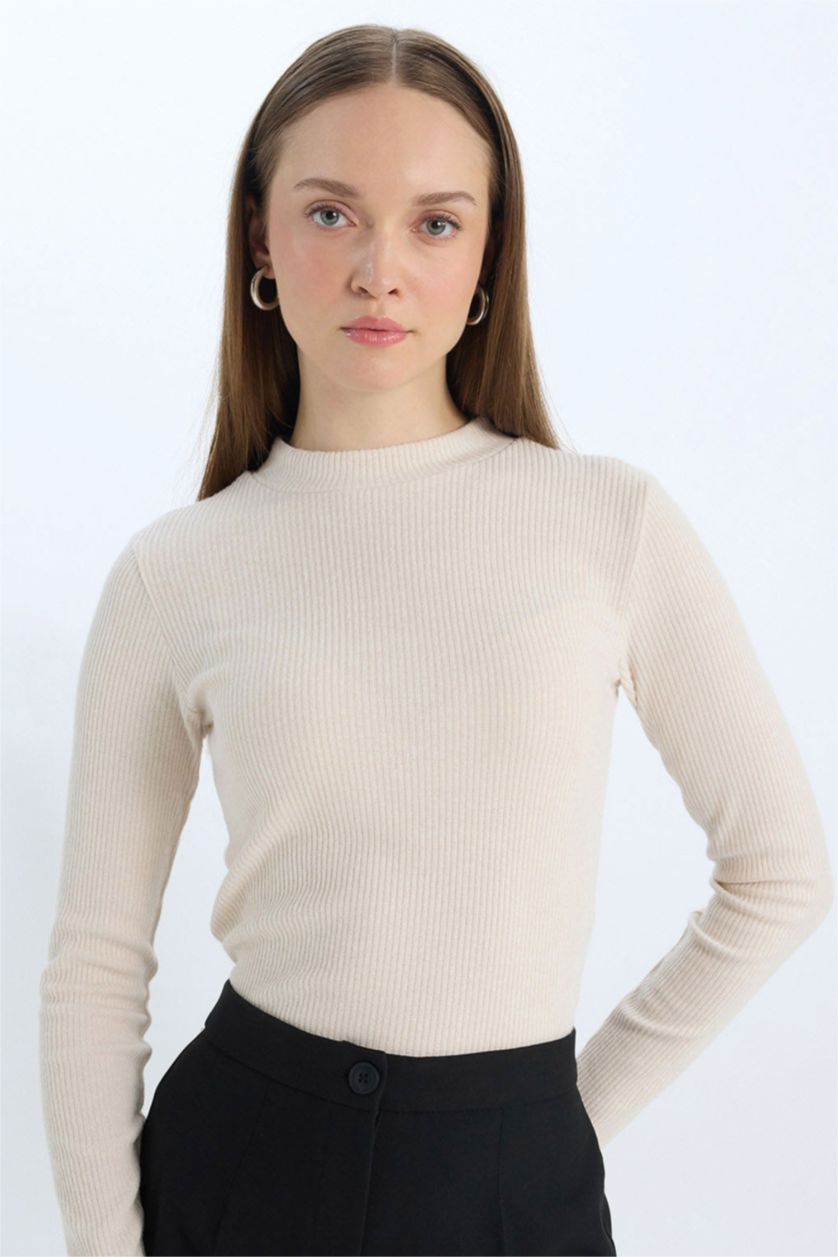 FEMME Écru Tunique à Manches Longues et à Coupe Régulière