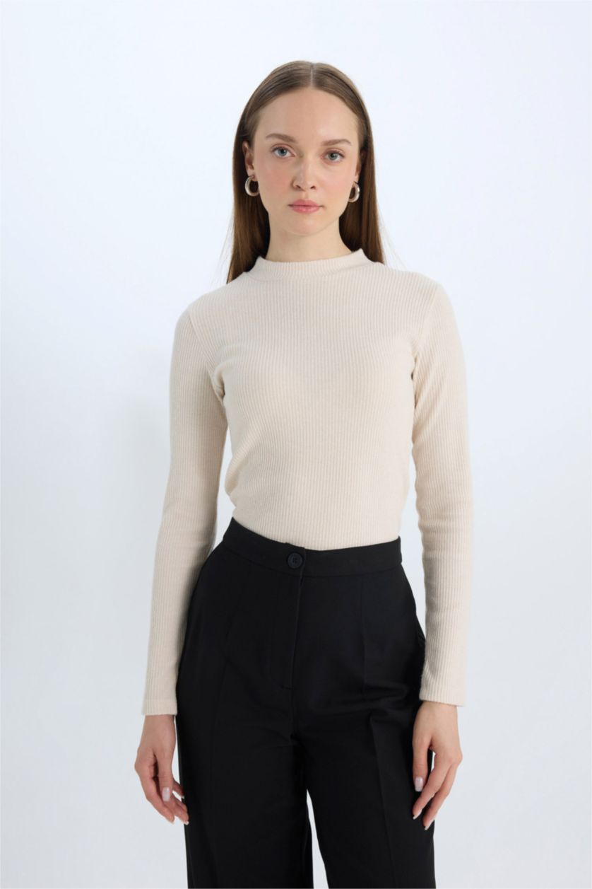 FEMME Écru Tunique à Manches Longues et à Coupe Régulière