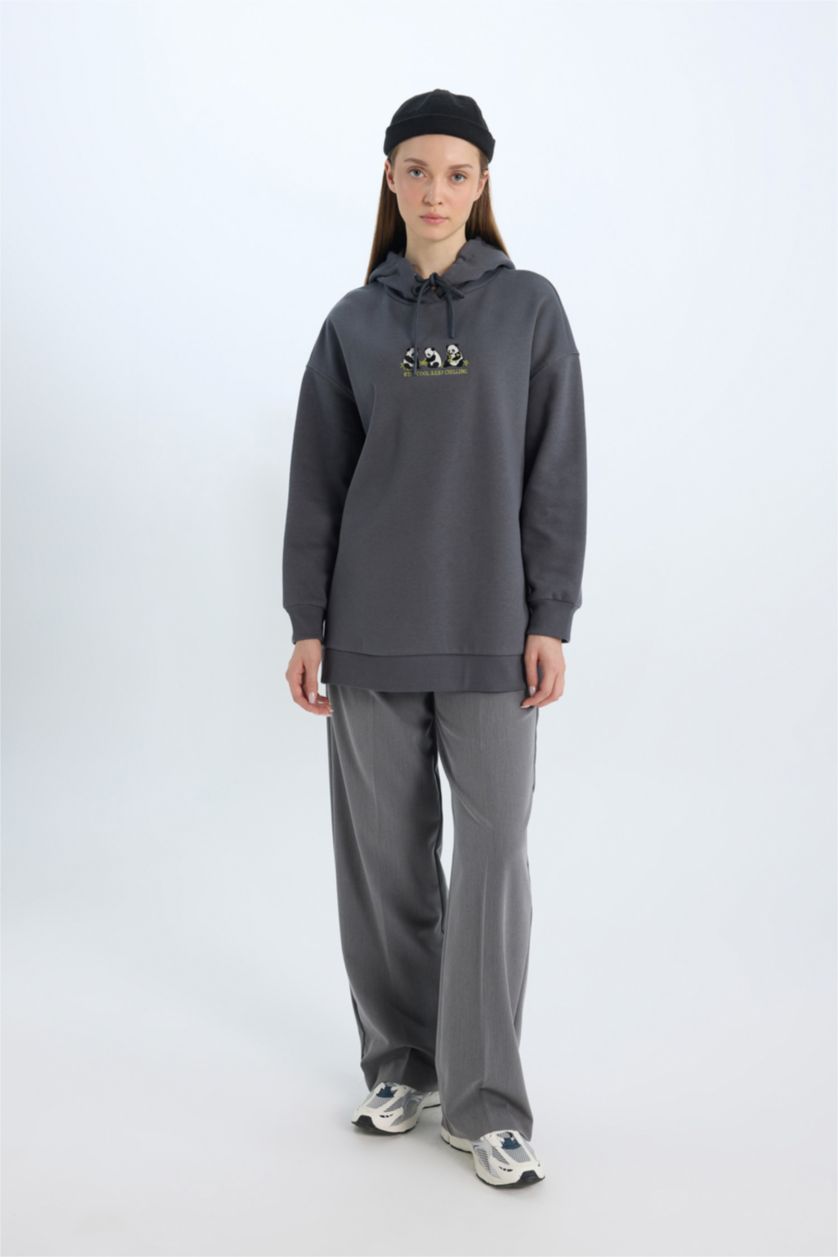 نساء أنثرا سويت شيرت ثقيل قصة عادية بغطاء للرأس ببطانة ناعمة