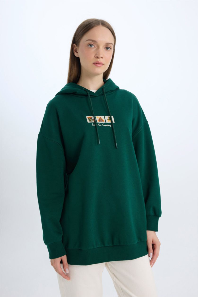 WOMAN Dark Green Relax Fit Thick Sweatshirt Fabric Sweat Tunic