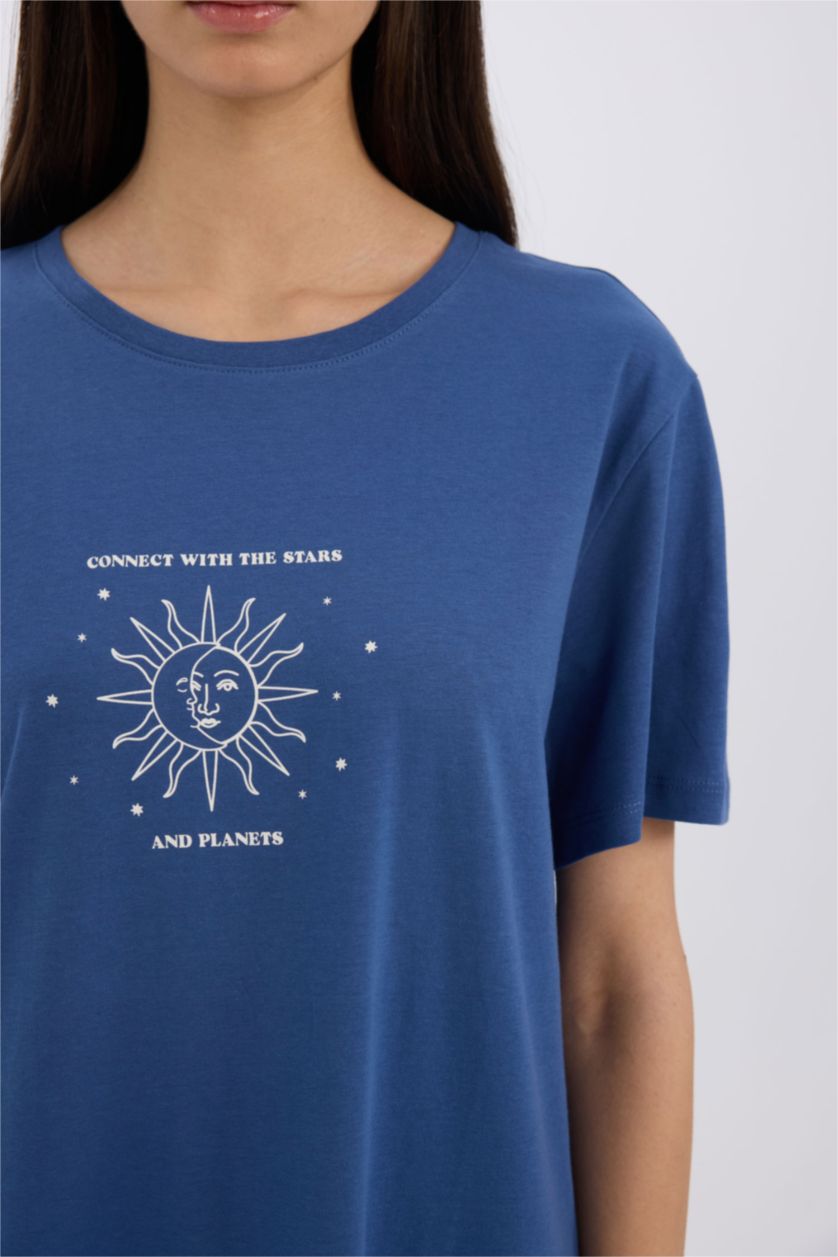 Женщины Индиго Платье-футболка с круглым вырезом и коротким рукавом, Коллекция Fall in Love