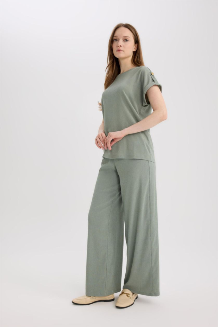 Kadın Açık Yeşil Straight Fit Düz Paça Pantolon