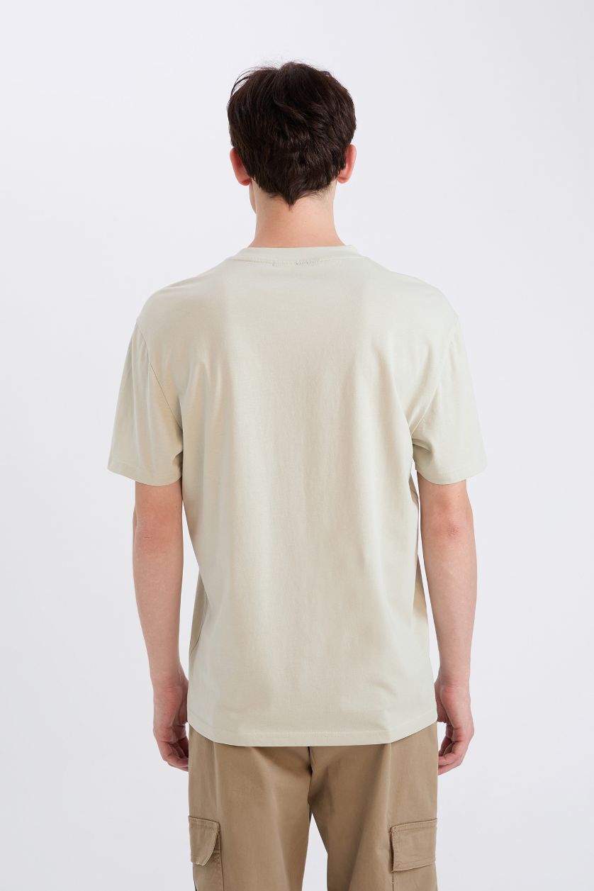 MAN Light Khaki Rick and Morty Regular Fit Crew Neck Printed T-shirt